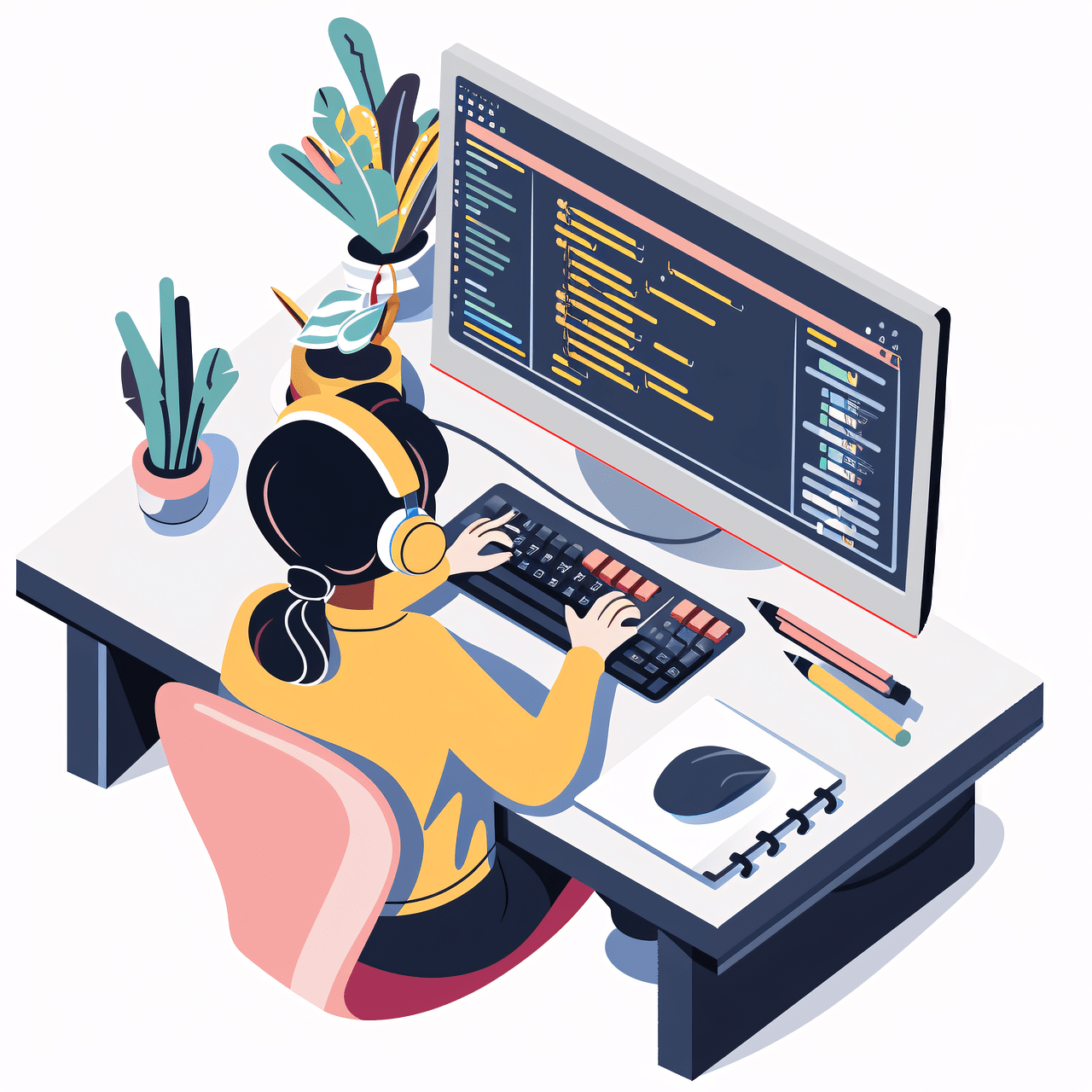 Girl coding on computer.